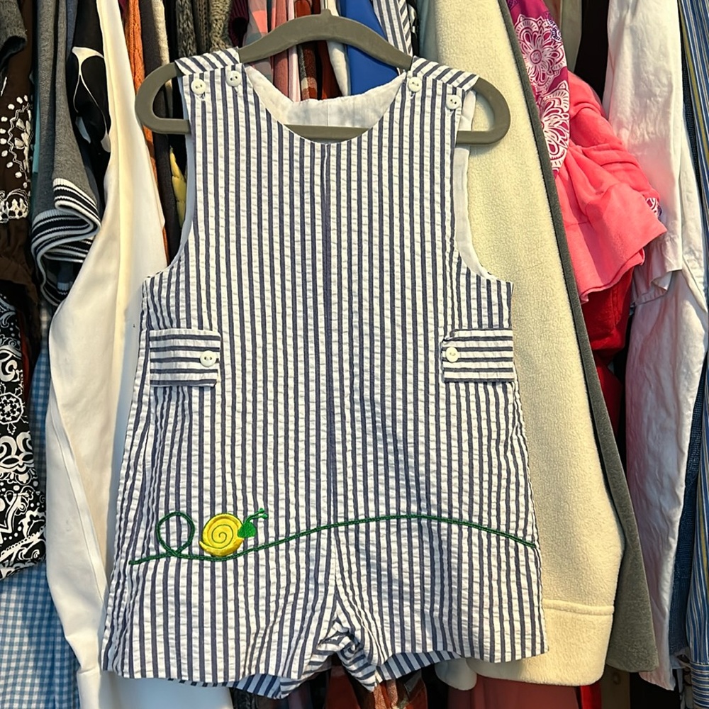 Boys ‘n Berries Blue Seersucker Overall 2T